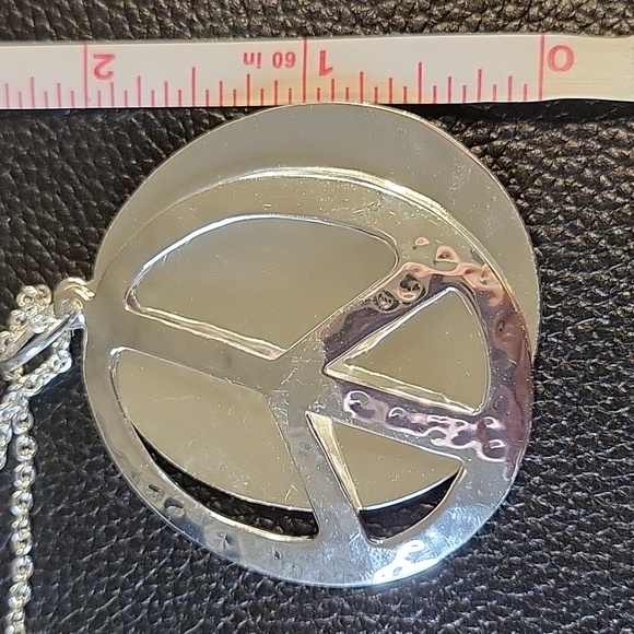 Robert Lee Morris RLM Silver Tone Peace Sign Necklace - Picture 3 of 7